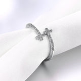 Rose Gold Platinum Plated Fashion Ring AAA Zirconia Cross Adjustable Size B307