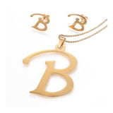 Stainless Steel Pendant 2" Earrings Necklace 17.7" Set Alphabet Letter Gold P814