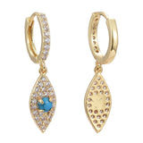 Cubic Zirconia Dangle Huggie Hoop Earrings Turquoise Horse Eye Gold Z310