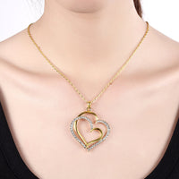 Rose Yellow Gold Silver Necklace Pendant Heart Zirconia 20" 2MM Lobster B332