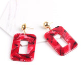 Dangle Earrings Cellulose Acetate Rectangle Gold Black  Red 55x30mm  P646