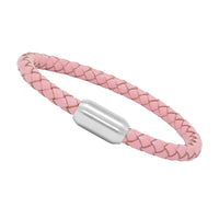 Unisex Men's Genuine Leather Stainless Steel Magnetic Clasp Bracelet Pink