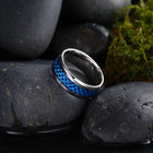 Stainless Steel Mens Band Carbon Fiber Silver Black Blue Ring B556