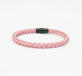 Unisex Men's Genuine Leather Stainless Steel Magnetic Clasp Bracelet Pink