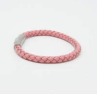 Unisex Men's Genuine Leather Stainless Steel Magnetic Clasp Bracelet Pink