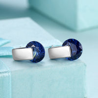 Platinum Plated Earrings Stud AAA Zirconia Blue Push Back Clasp L590