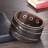 Leather Bracelet Handmade Black Brown 9 Inches 41MM  Button Clasp L526