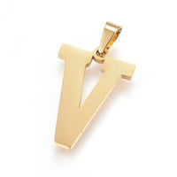 Stainless Steel Pendant 1.2" Earrings Necklace 17.7" Alphabet Letter Gold P813