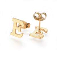 Stainless Steel Pendant 1.2" Earrings Necklace 17.7" Alphabet Letter Gold P813