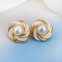 White Gold Pearl Epoxy Stud Earrings L68