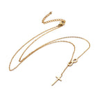 Stainless Steel Chain Lariat Necklace Lobster Infinity Cross Gold 17" 1mm A215