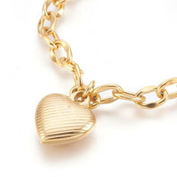 Stainless Steel Pendant Bracelet Chains Lobster Clasp Heart Gold 7.8" 7mm P249