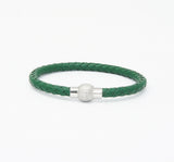 Unisex Men's Genuine Leather Stainless Steel Magnetic Clasp Bracelet Green