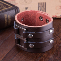 Leather Bracelet  9 Inches 49MM Push button L444