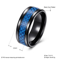 Stainless Steel Black Mens Band Carbon Fiber Silver Black Blue Ring B558