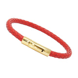 Unisex Men's Genuine Braided Leather Stainless Steel Magnetic Clasp Bracelet Red