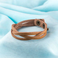 Leather Bracelet Beige  Orange Brown 8.5 Inches 13MM Push button L466