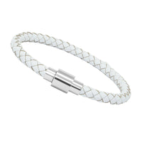 Unisex Men's Genuine  Leather Stainless Steel Magnetic Clasp Bracelet White