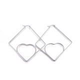 201 Stainless Steel Hoop Earrings Heart Stainless Steel Color 1.7" to 3.3" P542