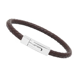 Unisex Men's Genuine Leather Stainless Steel Magnetic Clasp Bracelet Brown