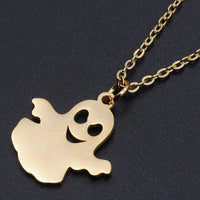 Halloween Stainless Steel Pendant Necklace Lobster Ghost Silver 15.7" 1.5mm P65