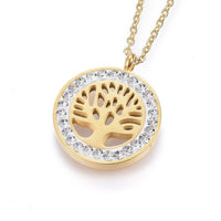 Stainless Steel Set Pendant Necklace Earrings Clay Tree of Life Gold 17" Z755