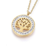 Stainless Steel Set Pendant Necklace Earrings Clay Tree of Life Gold 17" Z755