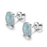 Environmental Brass Stud Earrings with Opal Aqua Gold Silver 8x6mm  P548