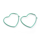 Stainless Steel Hoop Earrings Heart Purple Green Pink Yellow 1.5" To 2.2" P575