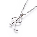 Stainless Steel Set Stud Earring Pendant Necklace Alphabet Letter 17.7" P495