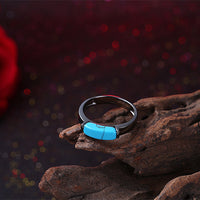 Platinum Plated Black Gunmetal Band Plain Ring Womens Kallaite Stone Blue B500