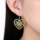 Yellow Gold Platium Plated Earrings Heart Chadelier Fish Hook Clasp L631