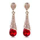 Gold Plated Brass Rhinestone Teardrop Stud Earrings Crystal 46x10mm Z268