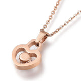 Stainless Steel Heart Padlock Pendant Necklace Rhinestone Lobster 16.5" Z502