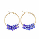 Stainless Steel Hoop Earrings Glass Bead Gold 12 Gauge 42x33 2mm 0.8x1.2mm A177