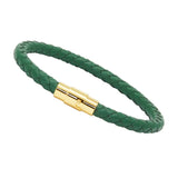 Unisex Men's Genuine Leather Stainless Steel Magnetic Clasp Bracelet Green