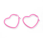 Stainless Steel Hoop Earrings Heart Purple Green Pink Yellow 1.5" To 2.2" P575