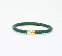 Unisex Men's Genuine Leather Stainless Steel Magnetic Clasp Bracelet Green