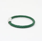 Unisex Men's Genuine Leather Stainless Steel Magnetic Clasp Bracelet Green