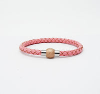 Unisex Men's Genuine Leather Stainless Steel Magnetic Clasp Bracelet Pink