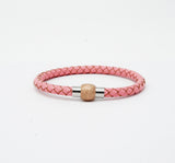 Unisex Men's Genuine Leather Stainless Steel Magnetic Clasp Bracelet Pink