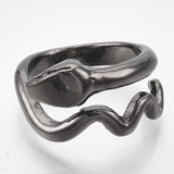 Alloy Cuff Finger Ring Snake Antique Silver Black Size 7 Adjustable 17mm P466