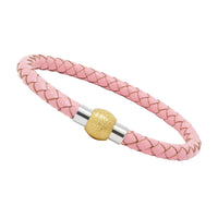 Unisex Men's Genuine Leather Stainless Steel Magnetic Clasp Bracelet Pink