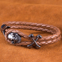 Leather Bracelet Inch Skull  8 Inches 8MM hook Clasp L439