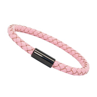 Unisex Men's Genuine Leather Stainless Steel Magnetic Clasp Bracelet Pink