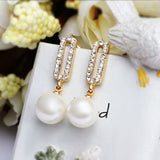 Gold Platinum Plated Pearl Zirconia Stud Drop Earrings L85