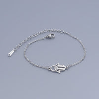 201 Stainless Steel Link Bracelet Lobster Hamsa Hand Silver Adjustable P260