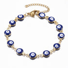 Stainless Steel Gold Plated Link Bracelet Evil Eye Lobster Adjustable Size P227