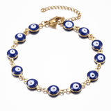 Stainless Steel Gold Plated Link Bracelet Evil Eye Lobster Adjustable Size P227