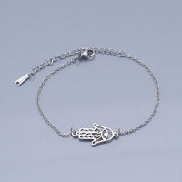 Stainless Steel Link Bracelet Lobster Clasp Hamsa Silver Gold Adjustable P261